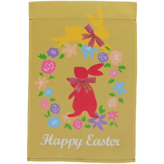 Golden Happy Easter Floral Hopping Bunnies Garden Flag {1}