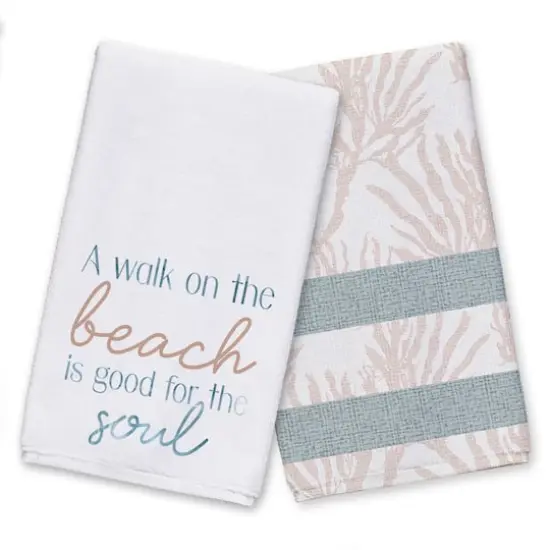 A Walk On The Beach Tea Towel Set Blue/White {1}