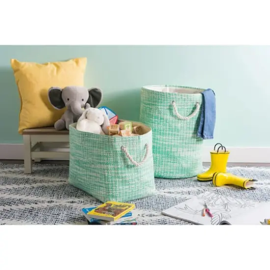DII&reg; Large Tweed Rectangle Woven Paper Storage Bin Aqua {4}