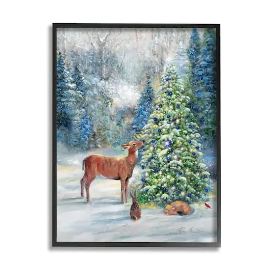 Stupell Industries Winter Woodland Animals Tree Framed Giclee Art Black {1}