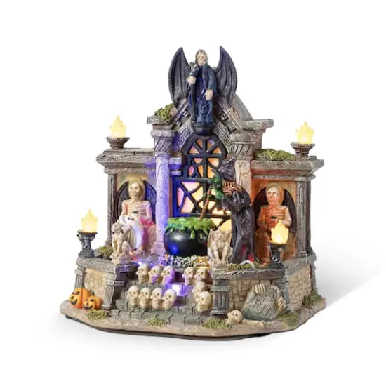 Glitzhome&reg; 9.75"H Lighted Resin Halloween Haunted House Village {1}