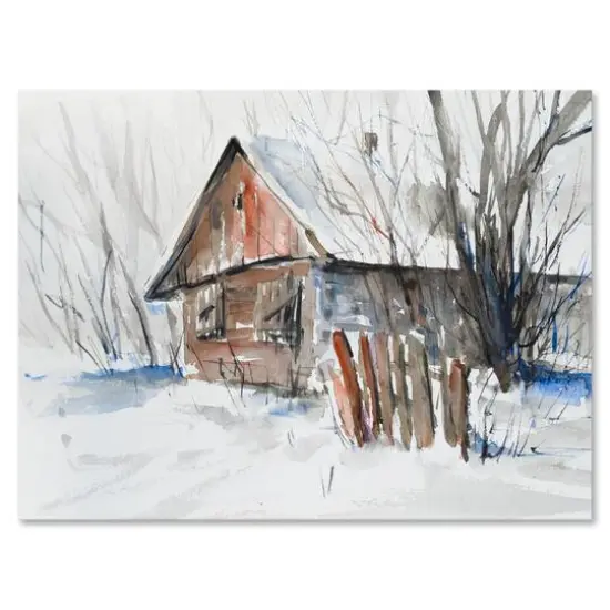 Designart - Old Abandoned Wooden House In Winter Picture - Traditional Canvas Wall Art Print {4}