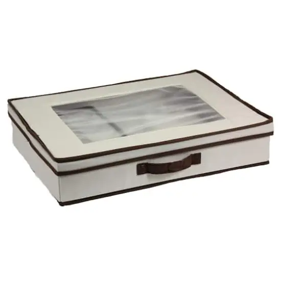 Household Essentials 19" Flatware Storage Box White and Brown {1}