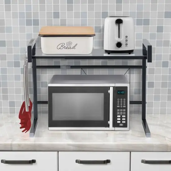 Sorbus 25.5" Expandable Microwave Shelf Rack with Hooks {3}