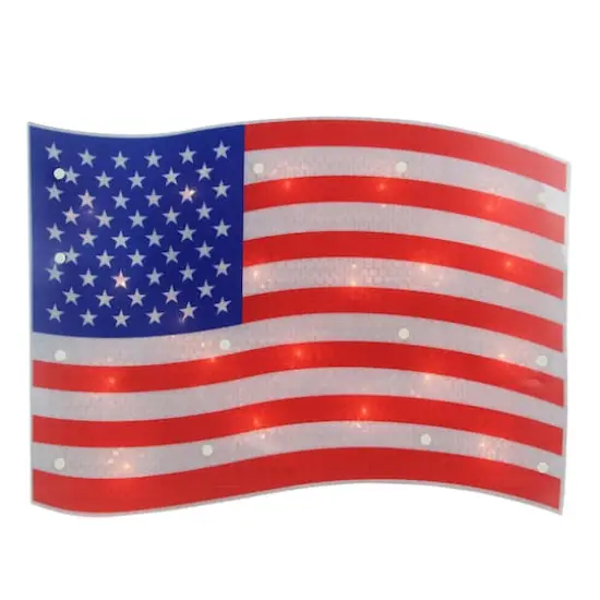 17" Holographic Lighted American Flag Window Silhouette Decoration {1}
