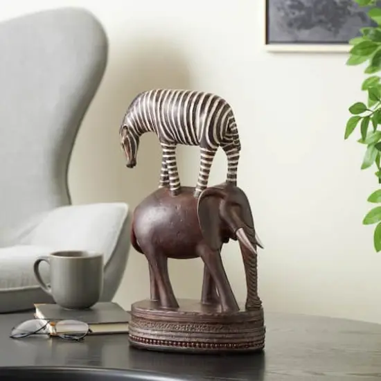 16" Multicolor Safari Animals Stacked Decorative Sculpture with Round Base {9}