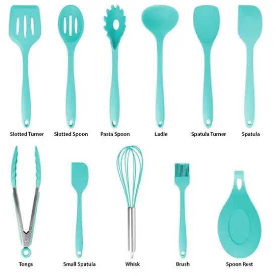 MegaChef Light Teal Silicone Cooking Utensils Set, 12ct. {7}