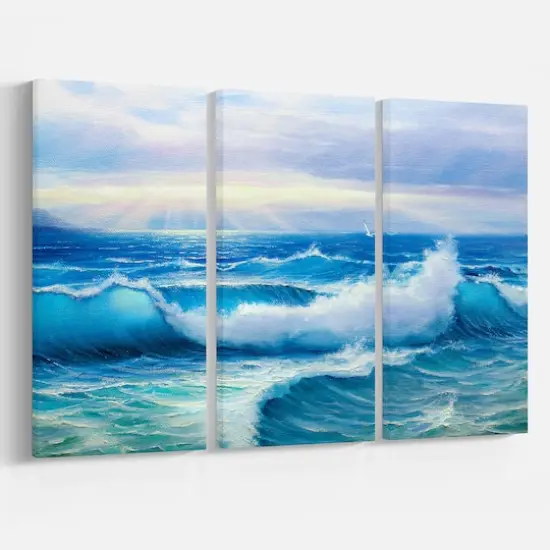 Designart - Sea Wave - Sea & Shore Painting Print on Wrapped Canvas set {4}