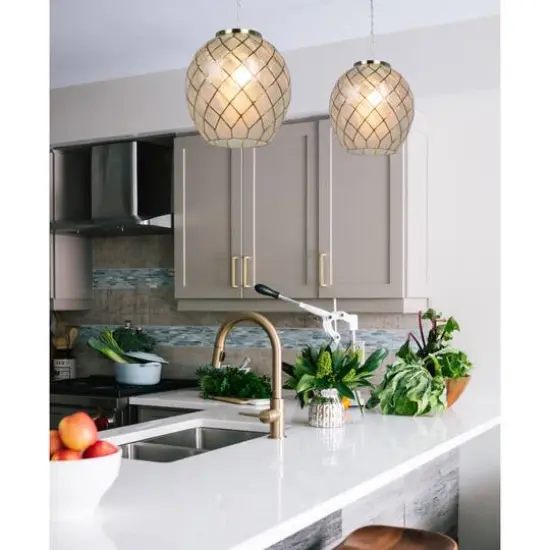 Hello Honey&reg; Marina Natural Capiz & Gold Metal Orb Pendant Ceiling Light {4}