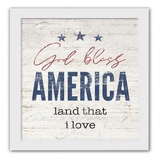 God Bless America White Framed Print Under Plexiglass {1}