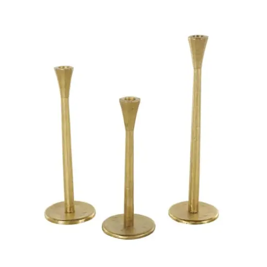 Gold Aluminum Metal Tapered Slim Minimalistic Decorative Candle Holder with Round Base, 3ct. {3}