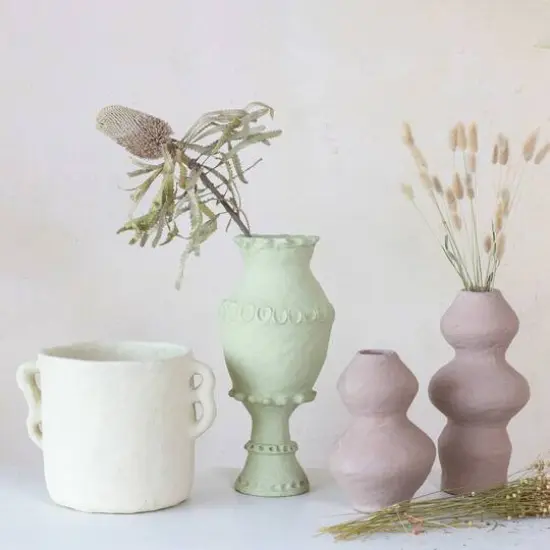 Hello Honey&reg; 17" Mint Handmade Paper Mache Vase with Embossed & Debossed Design {4}