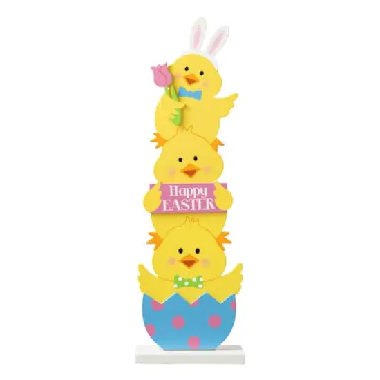 Glitzhome&reg; 30" Easter Wooden Stacked Chicks Porch Decor {1}