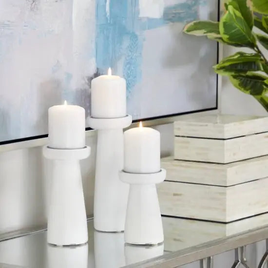 CosmoLiving by Cosmopolitan White Modern Candle Holder Set {3}
