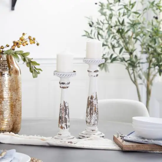 Brown & White Traditional Candle Holder Set, 13" & 15" {10}
