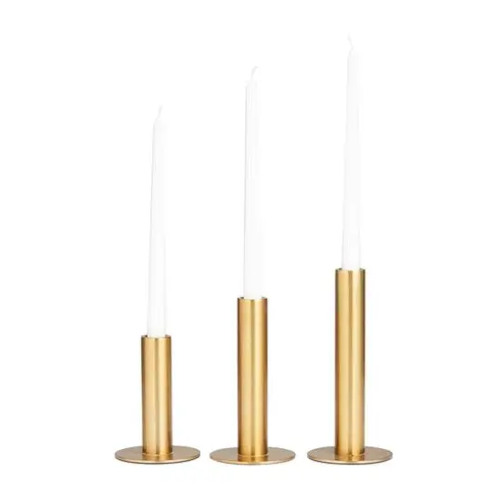 Gold Stainless Steel Slim Minimalistic Taper Candle Holder with Rounded Base Set {3}