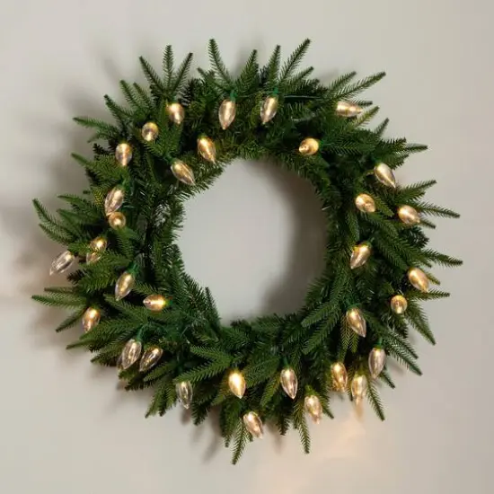 24in. Pre-Lit Artificial Luxembourg Pine Christmas Wreath with 35 Multicolored Traditional Bulb LED Lights {9}