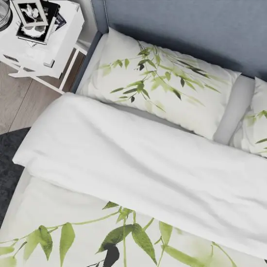 Designart 'Simplist Bamboo Leaves I' Cottage Bedding Set - Duvet Cover & Shams {6}