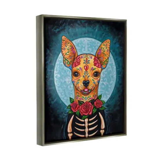 Stupell Industries Day of Dead Chihuahua Framed Floater Canvas Wall Art Gray {4}