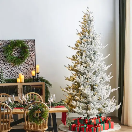 Glitzhome&reg; 9ft Pre-Lit Flocked Upward Slim Fir Artificial Christmas Tree, Warm White LED Lights {4}