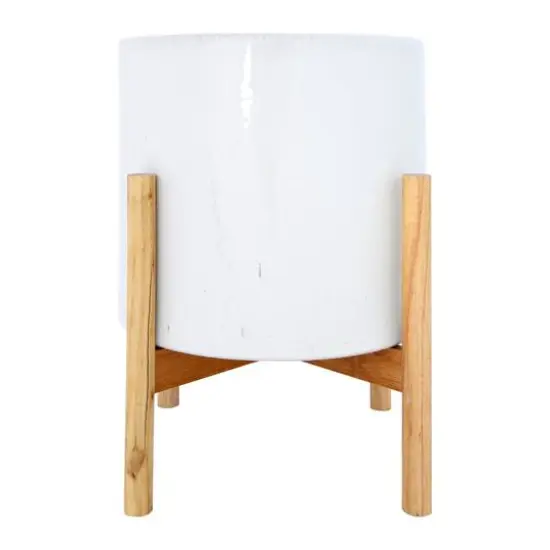 Hello Honey&reg; 13.5" Stoneware Planter on Wood Holder {3}