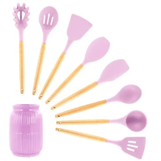 MegaChef Pink Silicone & Wood Cooking Utensils Set, 9ct. {1}