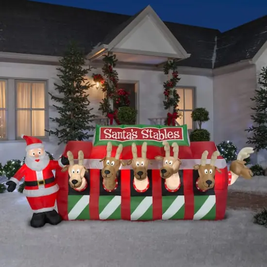 4.4ft. Airblown&reg; Inflatable Christmas Santa Reindeer Stable {3}