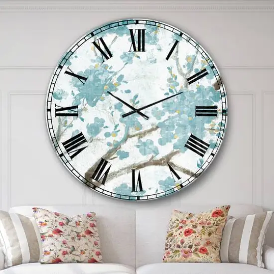 Designart 'Teal Cherry Blossoms I Traditional Wall Clock {3}