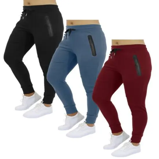 Galaxy By Harvic Womens 3 Pack Heavyweight Oversized Loose Fit Fleece Jogger Sweatpants Black/Heather/Grey/Burgundy {1}