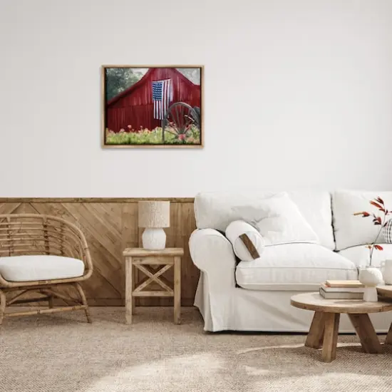 Stupell Industries Red Barn with American Flag Floater Framed Art Brown {3}