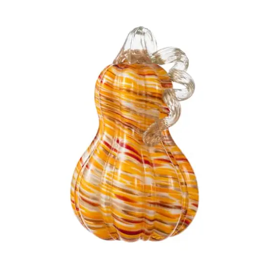 Glitzhome&reg; 8.5" Fall Multi Stripes Glass Gourd {1}