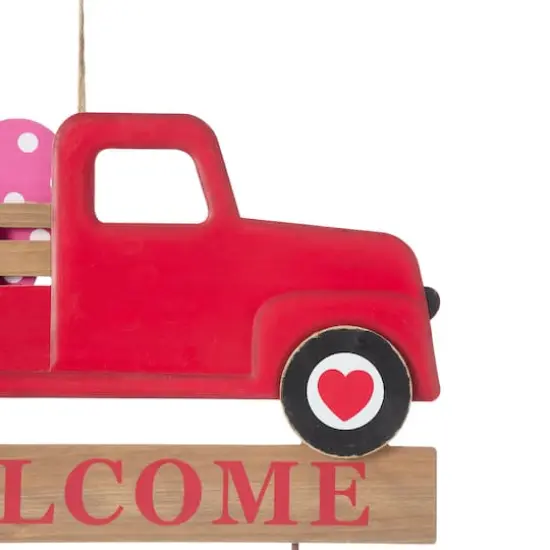 Glitzhome&reg; 24" Metal Wooden Valentine's Truck Yard Stake & Hanging Sign {8}