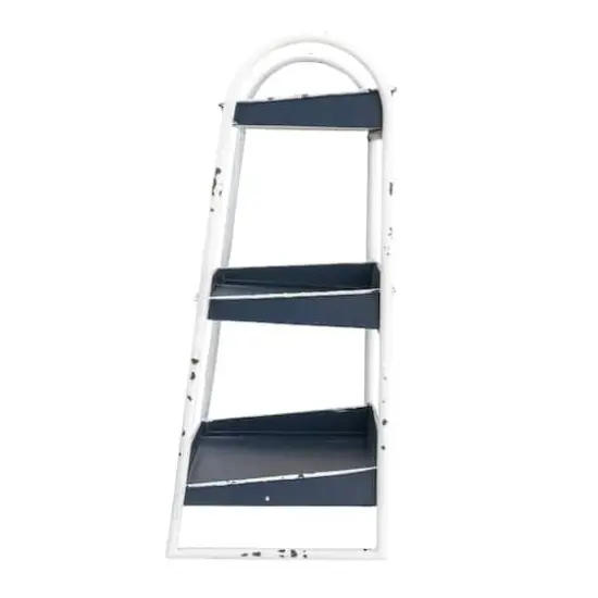 Hello Honey&reg; 15.5" Heavily Distressed 3-Tier Metal Tray with White Frame & Rim Distressed Navy {6}
