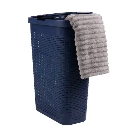 Mind Reader 40L Ventilated Slim Laundry Hamper with Cut Out Handles & Attached Hinged Lid, 2ct. Navy {1}