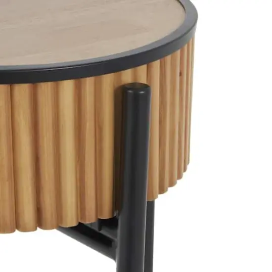 26.5" Brown Wood Handmade Slatted Side End Accent Table with Black Legs {5}