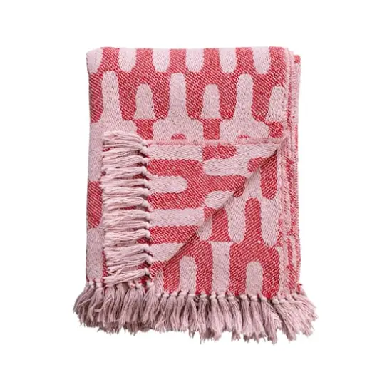 Hello Honey&reg; 60" Red & Pink Patterned Throw Blanket with Fringe {6}