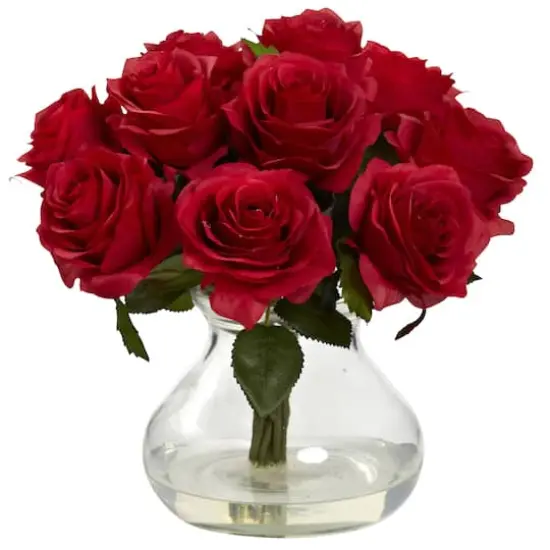 11" Red Rose Arrangement with Clear Glass Vase {1}