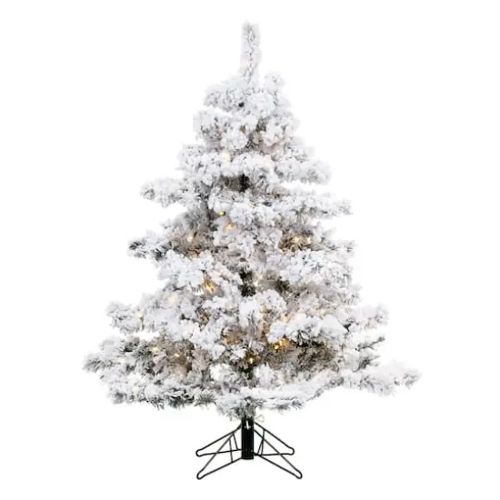 4.5ft. Pre-Lit Flocked Alaskan Pine Artificial Christmas Tree, White LED Lights {1}