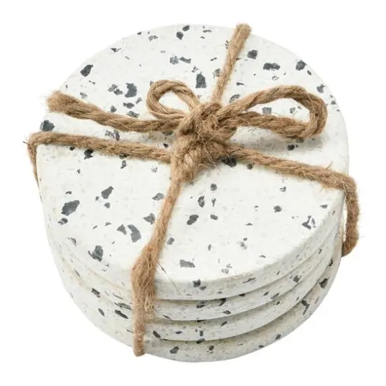 Hello Honey&reg; White Round Terrazzo Coaster Set {5}