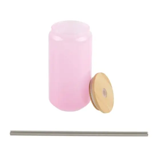 18oz. Pink Cold Color Change Glass Sublimation Tumbler with Bamboo Lid by Make Market&reg; {3}