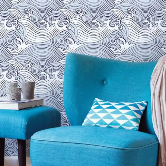 RoomMates Asian Waves Peel & Stick Wallpaper Blue/White {4}