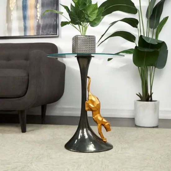 24" Black & Gold Leopard Accent Table {3}