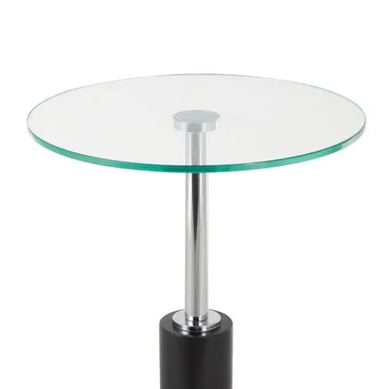 21" Black Marble Round Side End Accent Table with Silver Metal Rod & Base {6}