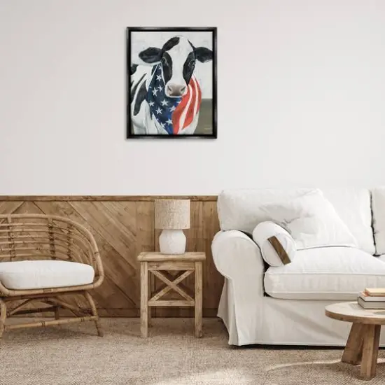 Stupell Industries Farm Cow American Flag Animal Floater Framed Art Black {3}
