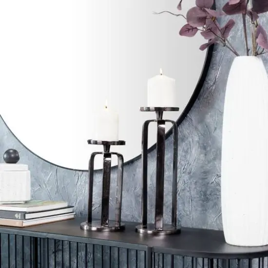 CosmoLiving by Cosmopolitan Set of 2 Black Aluminum Modern Candle Holder, 14" x 10" {8}