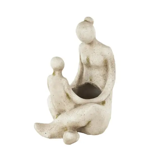 17.5" Cream Mother & Child Sitting Planter {3}