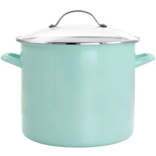 Martha Stewart 12qt. Turquoise Enamel On Steel Stock Pot With Glass Lid {1}