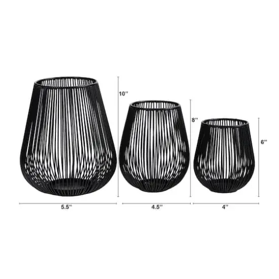 Vintage Black Metal Wire Tea Votive Lantern Candle Holder Set {3}