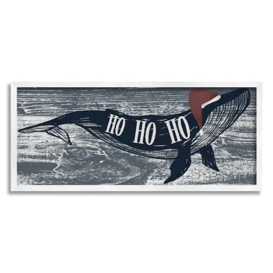 Stupell Industries Ho Ho Ho Christmas Santa Whale Framed Giclee Art White {1}