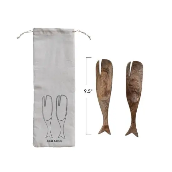 Hello Honey&reg; Mango Wood Whale Salad Server Set with Drawstring Bag {5}